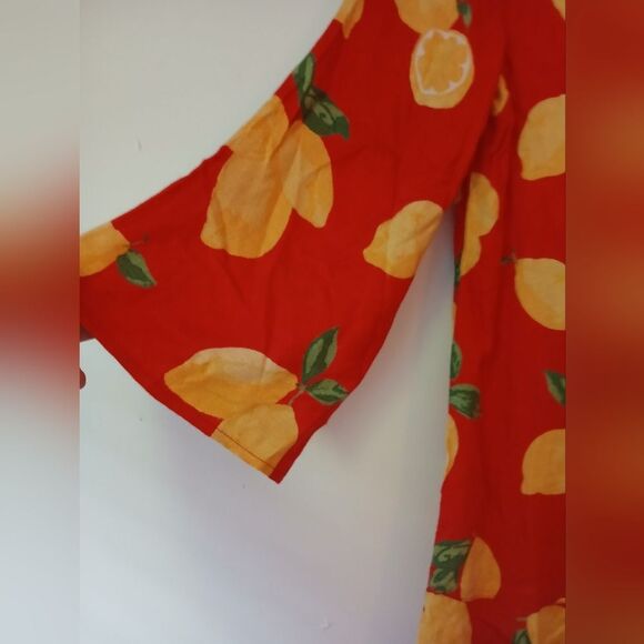 Mud Pie Red Lemon Vacation Spring Break Ruffle Flirty Mini Dress/Tunic/Coverup S - Picture 6 of 11
